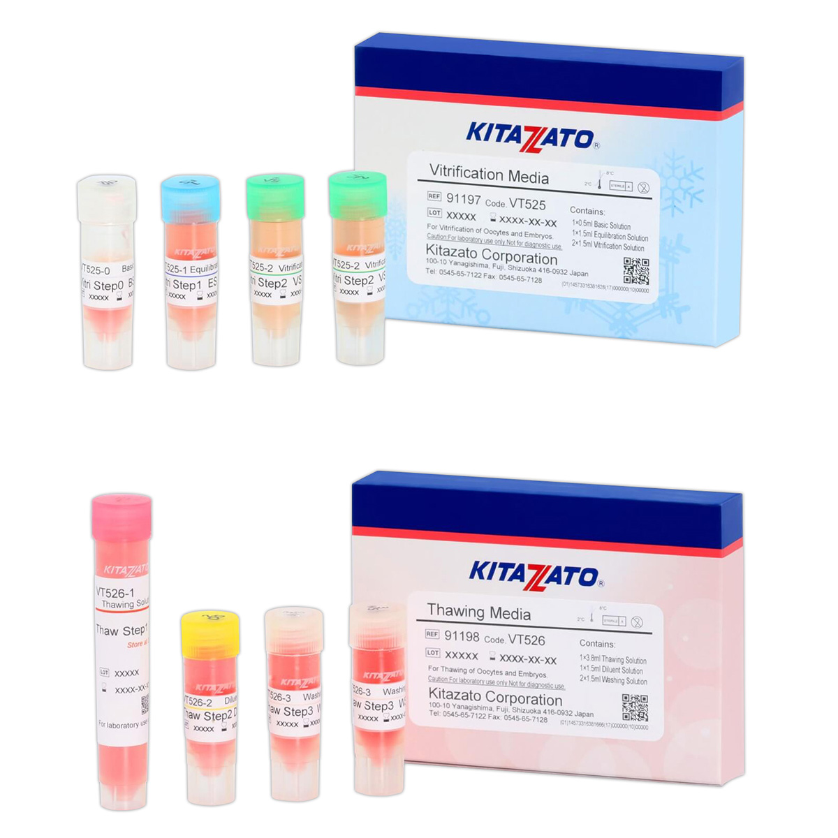 卵子・胚ガラス化メディア 卵子/胚ガラス化・凍結液 融解液キットタイプ<br>(VT525・VT526 / VT527・VT528)